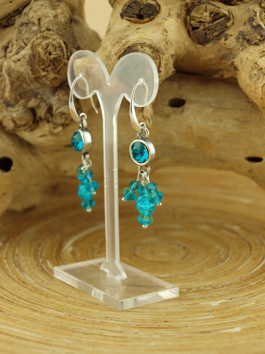 Oorbellen Swarovski Turquoise triangle zilver - HanneHaves
