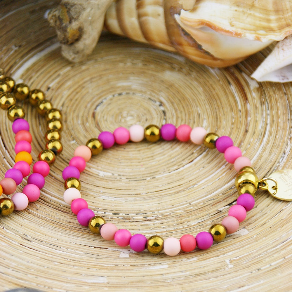 Armbandje BoHo Pink Colores de Oro