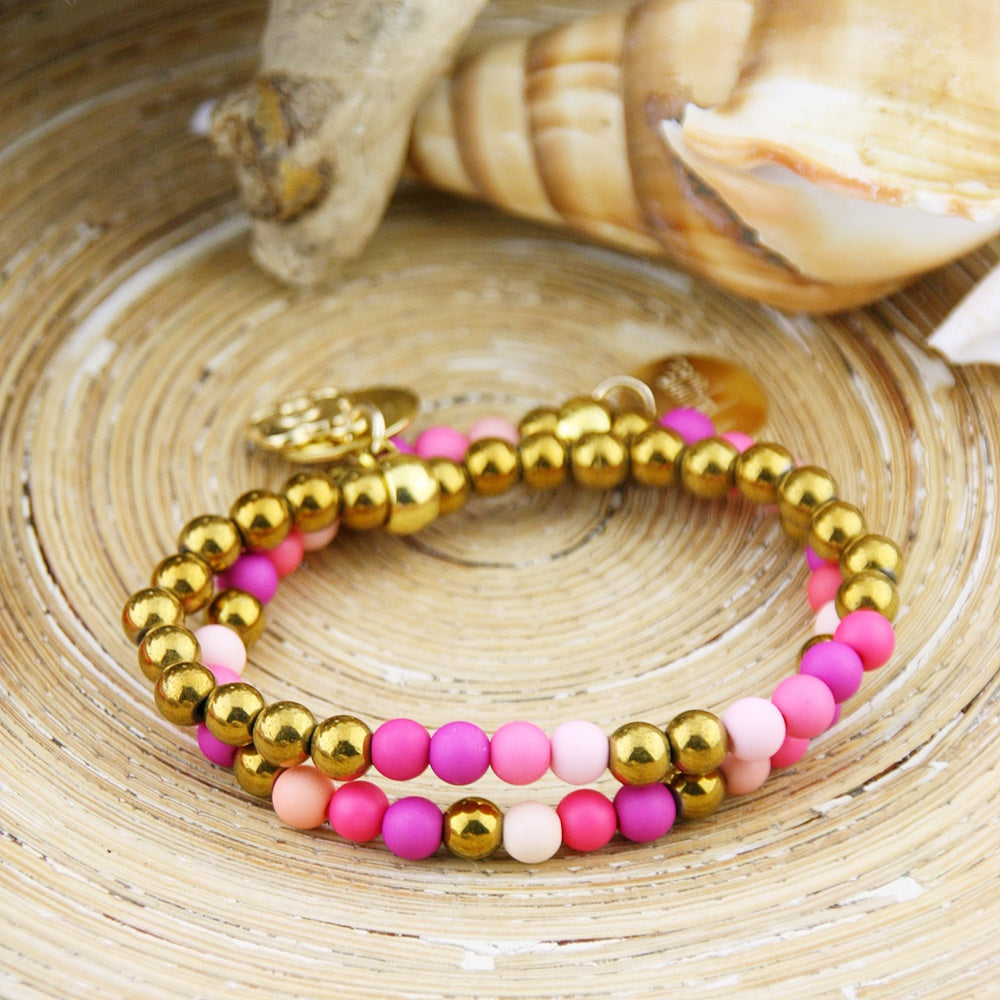 Armbandje BoHo Pink Colores de Oro