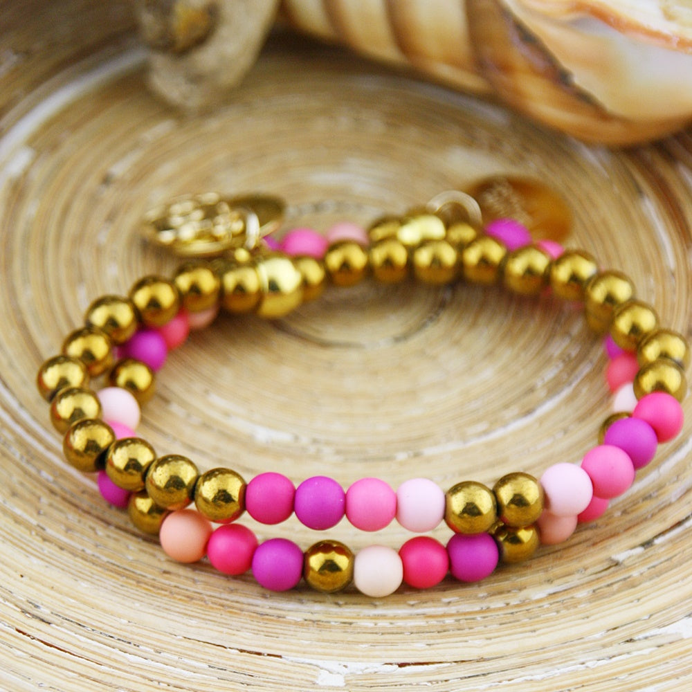 Armbandje BoHo Pink Colores de Oro