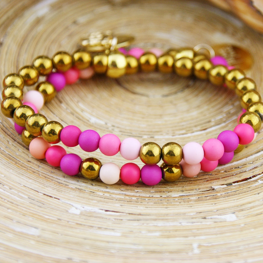 Armbandje BoHo Pink Colores de Oro