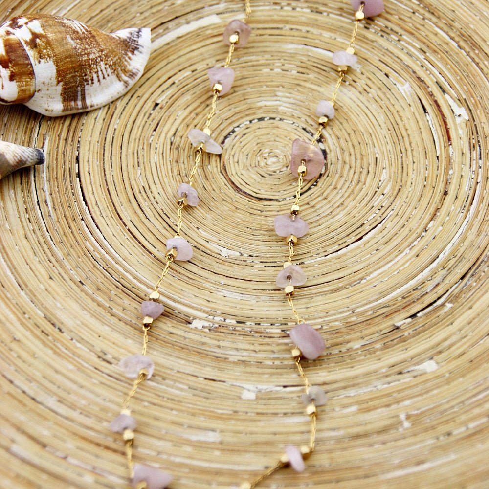 Korte ketting: Golden Pink Chunks - HanneHaves