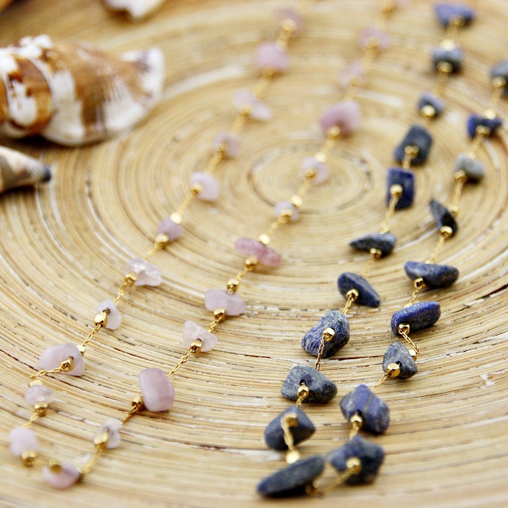 Korte ketting: Golden Blue Chunks - HanneHaves