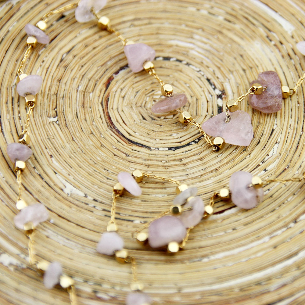 Korte ketting: Golden Pink Chunks