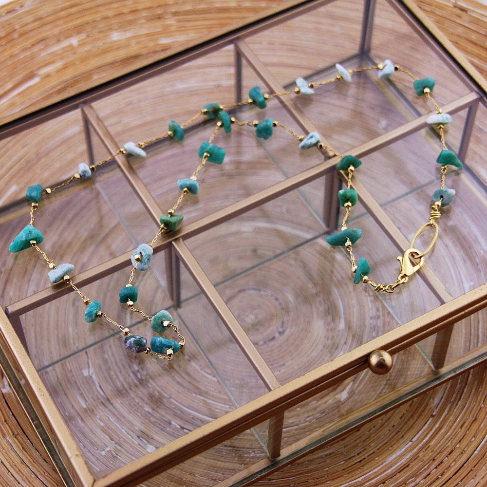 Korte ketting: Golden Green Chunks - HanneHaves