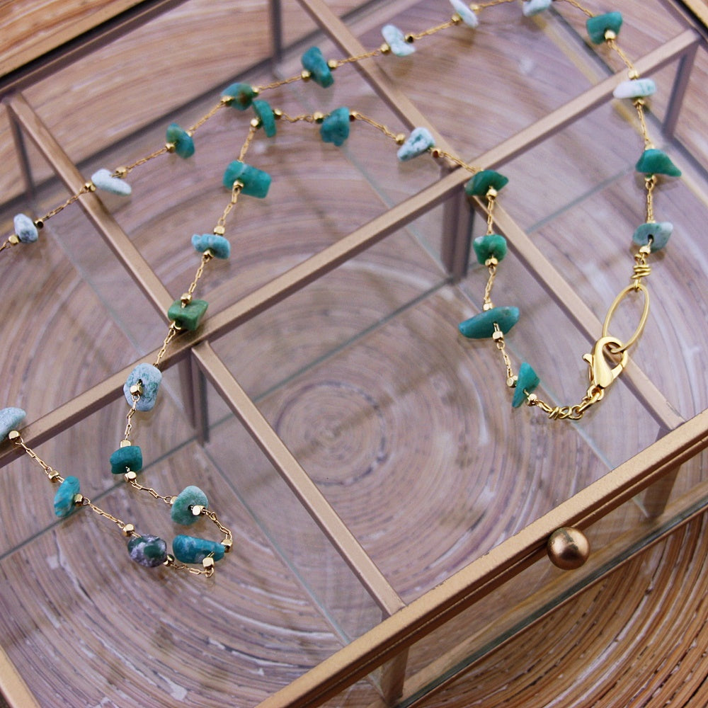 Korte ketting: Golden Green Chunks