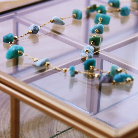 Korte ketting: Golden Green Chunks - HanneHaves