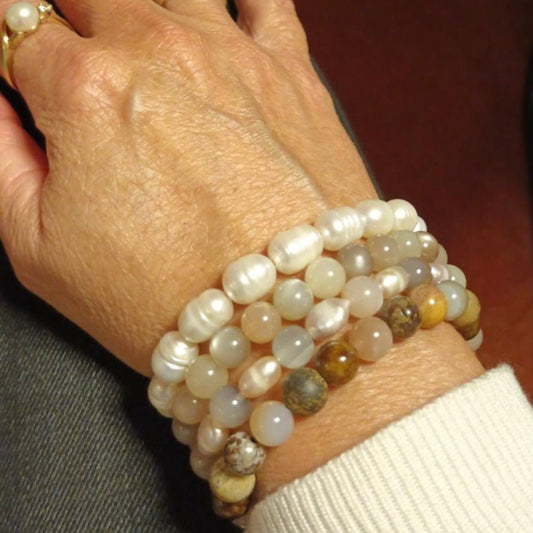 Natuursteenarmband Luna Parels & Maansteen en Labradoriet - HanneHaves