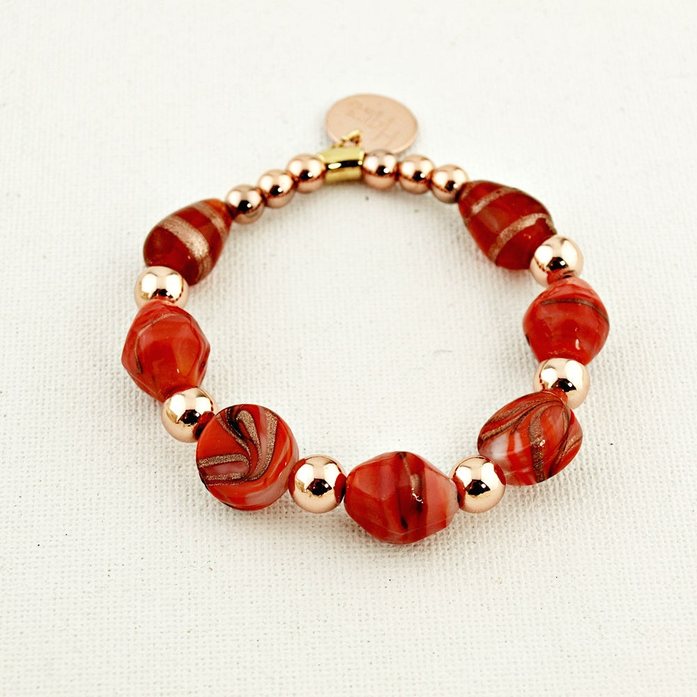Armband Bohemien Mix koraal en rood
