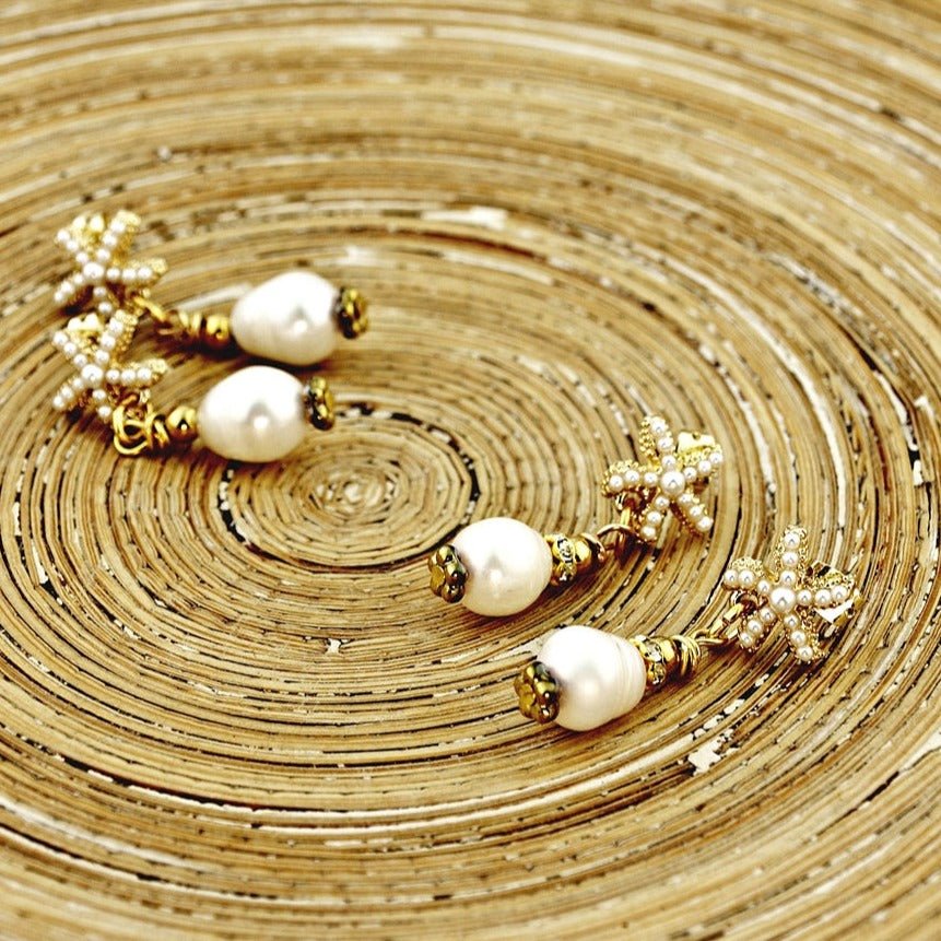 Oorbellen Pearl Starfish strass - HanneHaves