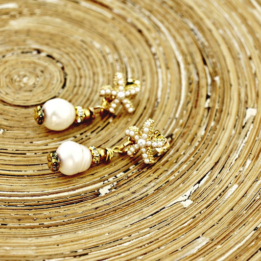 Oorbellen Pearl Starfish strass - HanneHaves
