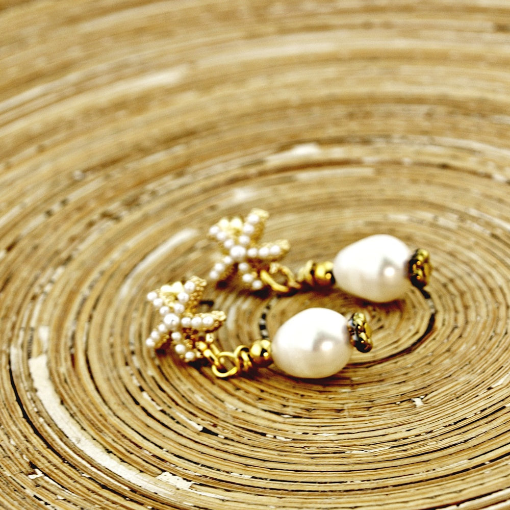 Oorbellen Pearl Starfish strass