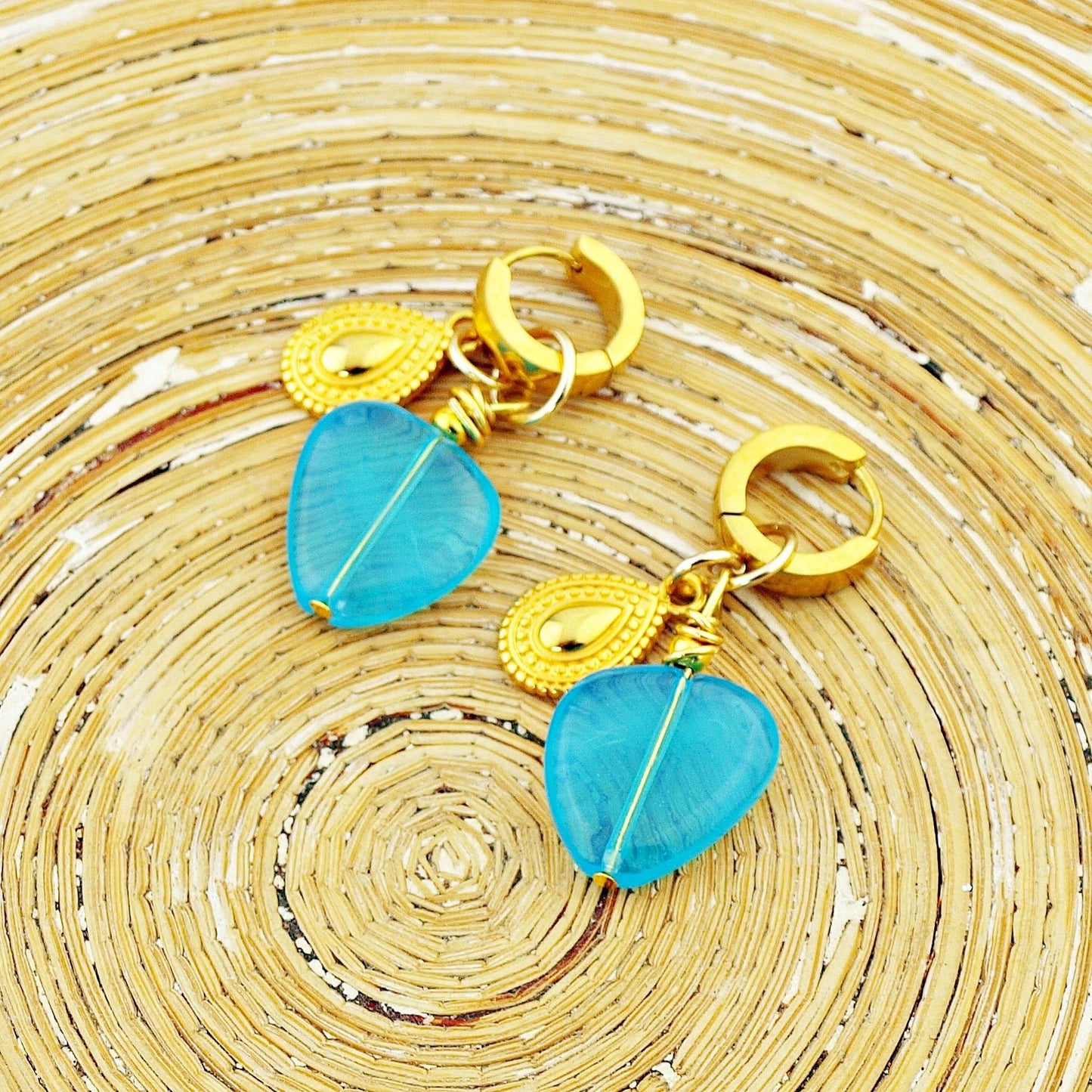 Oorbellen creool Turquoise Heart - HanneHaves