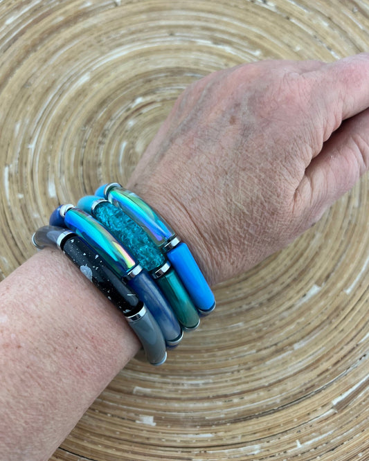 Armband Tube winterkleuren blauw mix zilver - HanneHaves