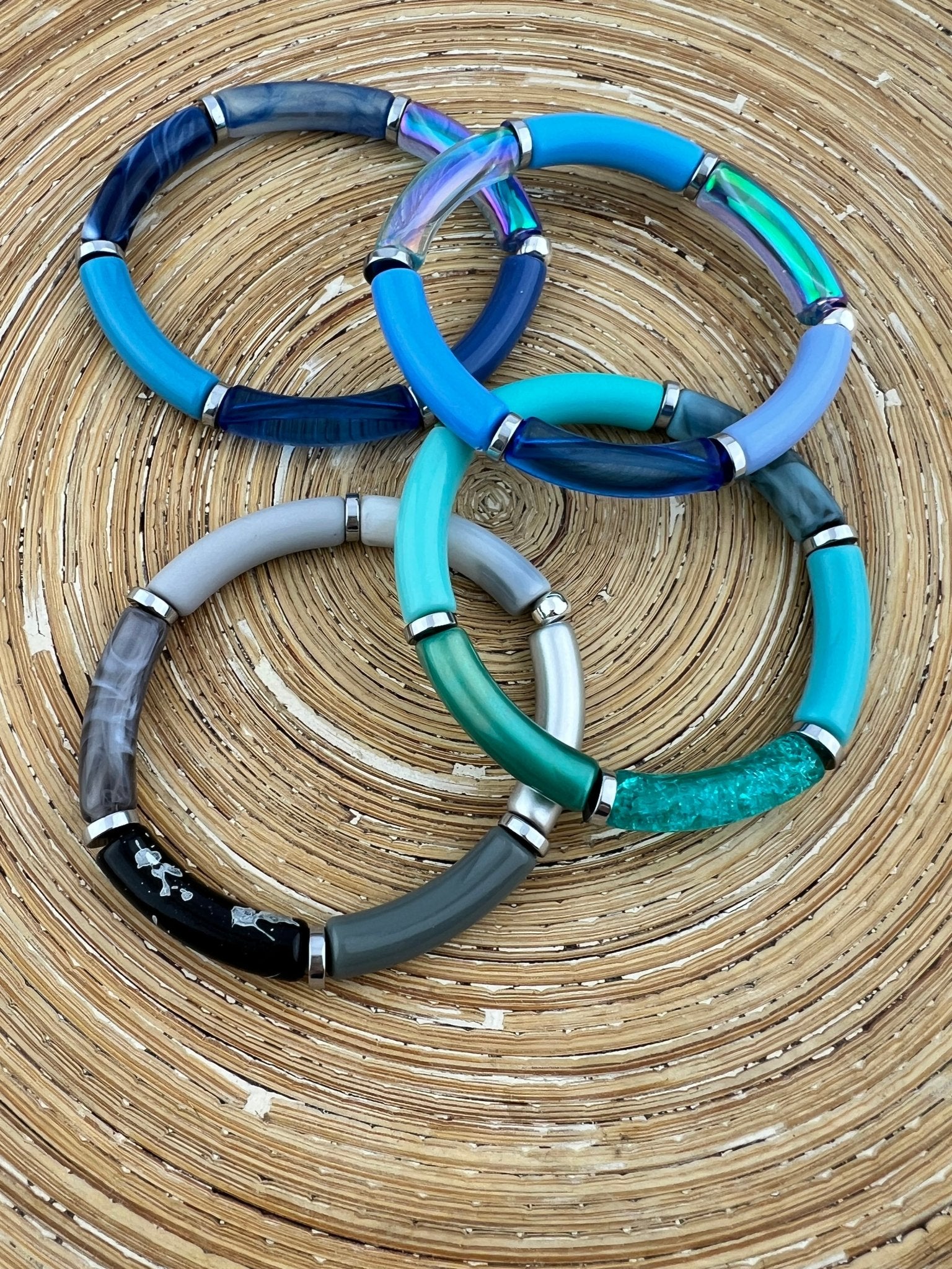 Armband Tube winterkleuren blauw mix zilver - HanneHaves