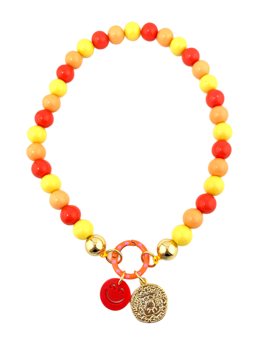 Ketting Big Beads geel rood 14 mm