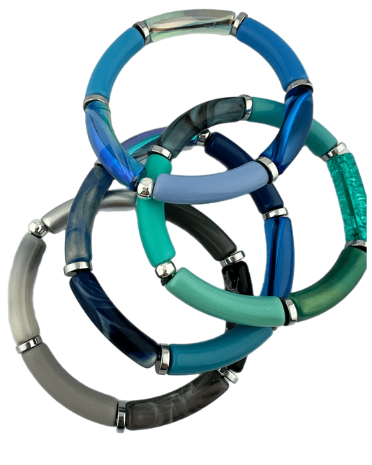 Armband Tube winterkleuren blauw mix zilver - HanneHaves