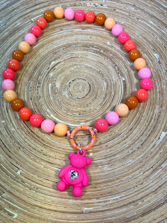 Ketting Big Beads roze beer 14 mm