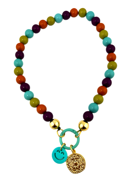 Ketting Big Beads groen paars 14 mm