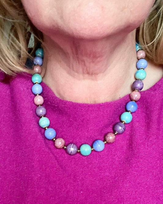 Ketting Big Beads paars blauw keramiek