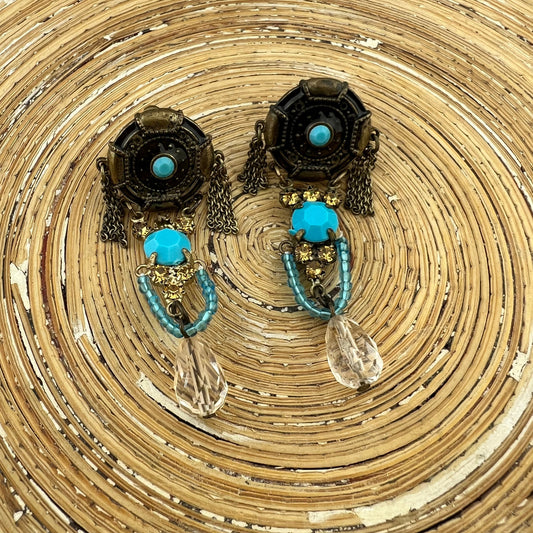 Oorbellen Clip On Boho turquoise