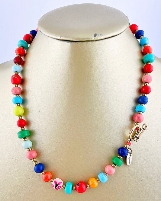 Ketting Big Beads multi color keramiek