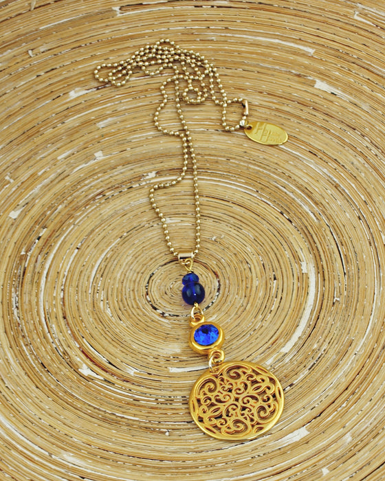 Lange ketting Bohemian Rosette Royal Blue