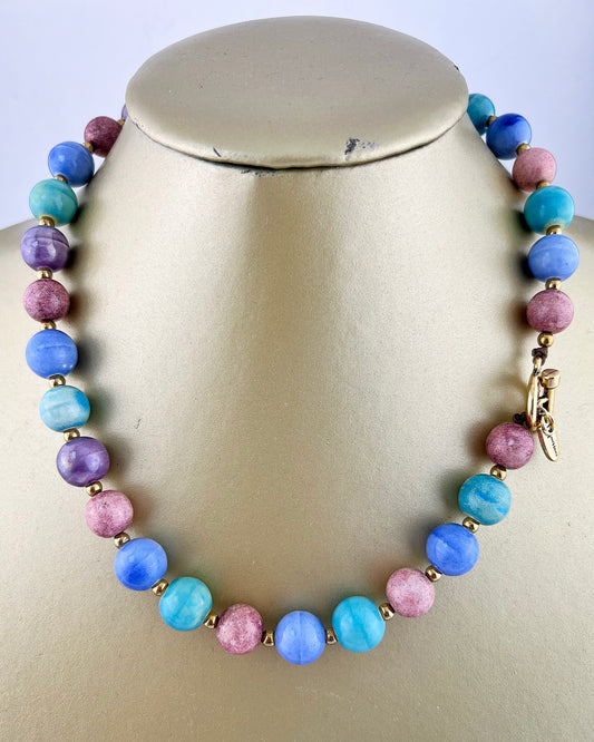 Ketting Big Beads paars blauw keramiek