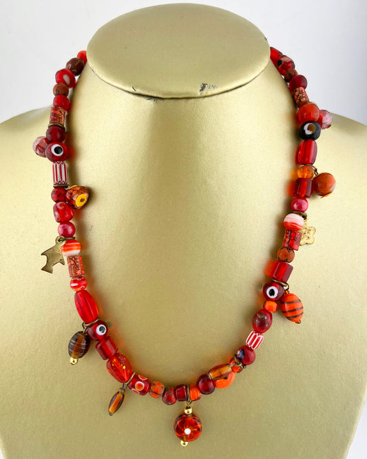 Ketting Bohemien rood keramiek