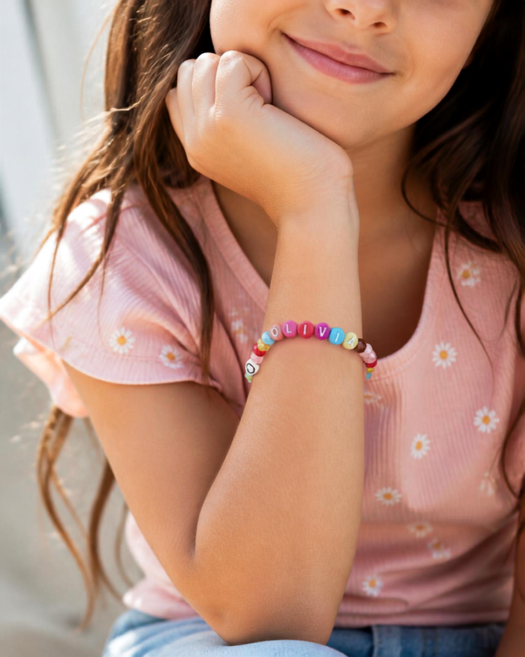 Kinderarmbandje met naam pastel kleur luxe