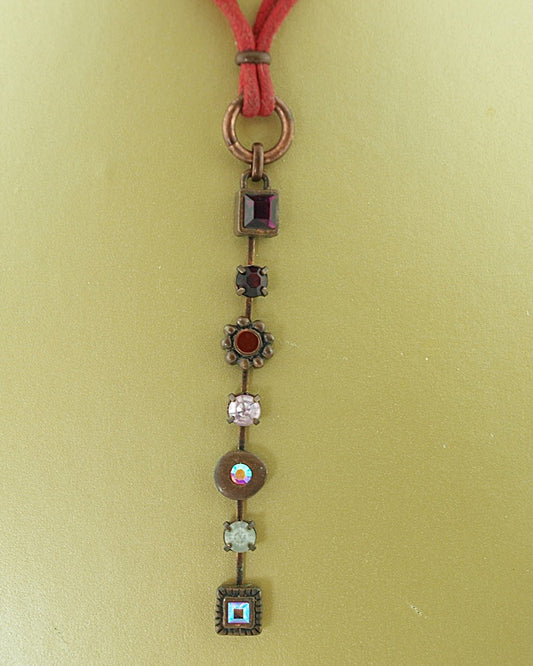 Korte vintage ketting strass rood
