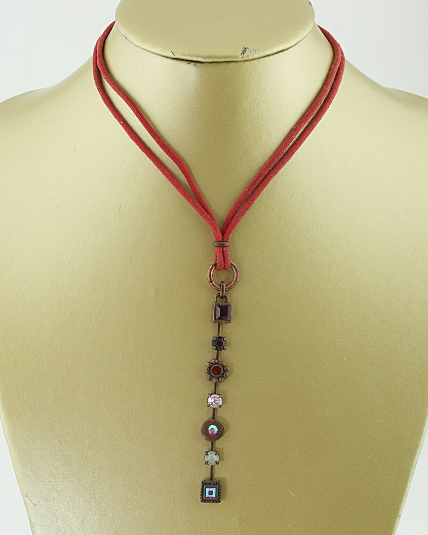 Korte vintage ketting strass rood