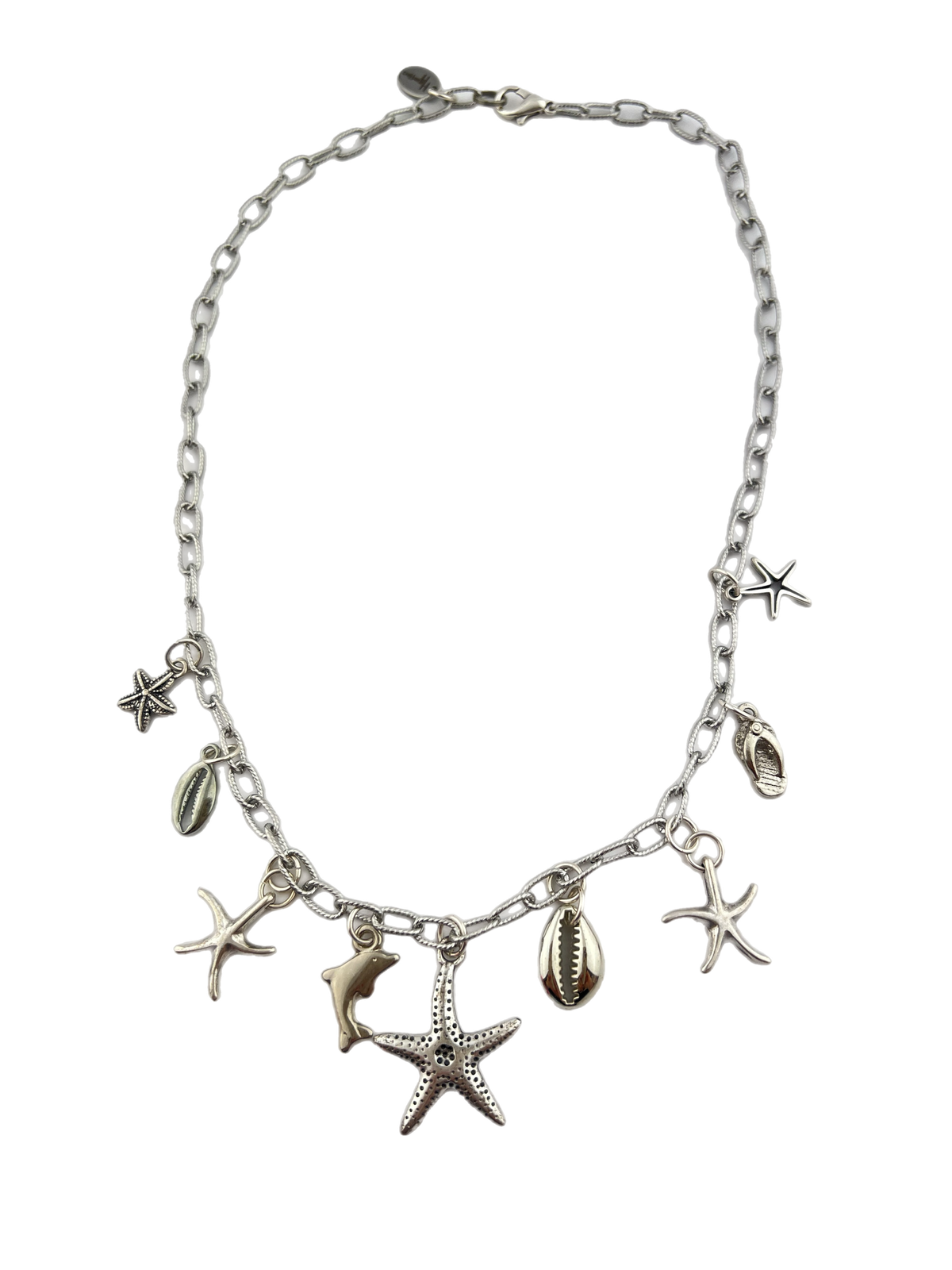 Korte schakelketting zilver met bedels