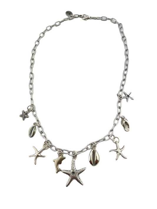 Korte schakelketting zilver met bedels