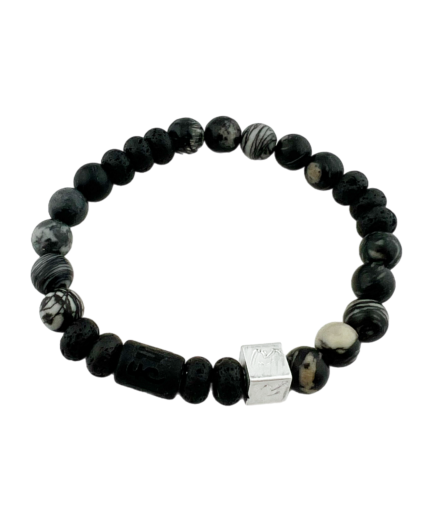 Natuursteen armband Chano van lavasteen en Black Silk Stone Momentos