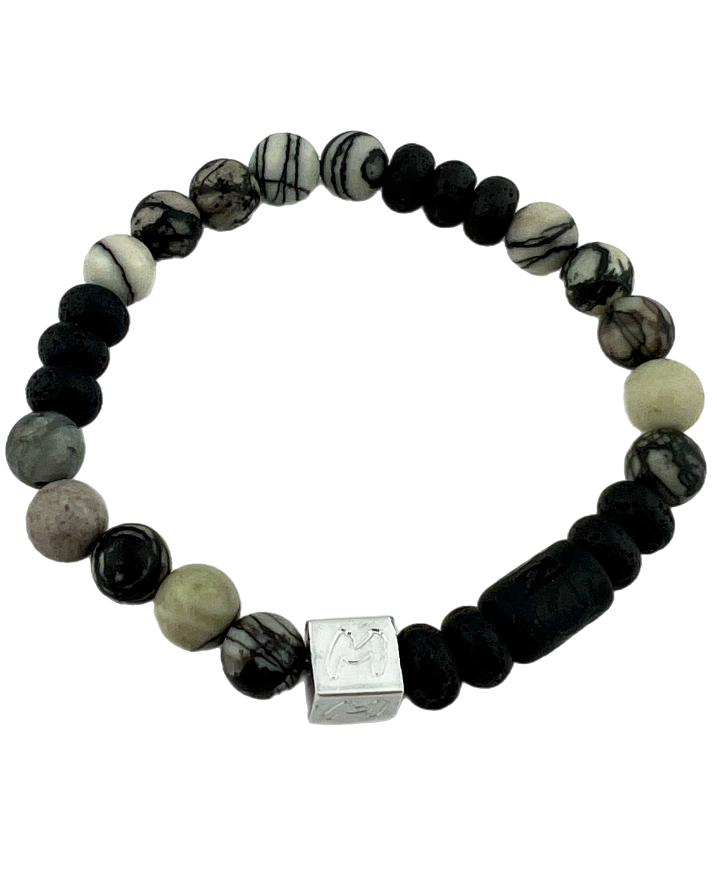 Natuursteen armband Chano van lavasteen en Black Silk Stone Momentos