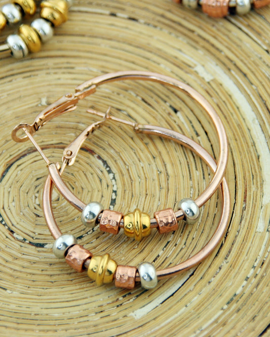 Oorbellen Creolen: Rose Gold Beads Tri colore