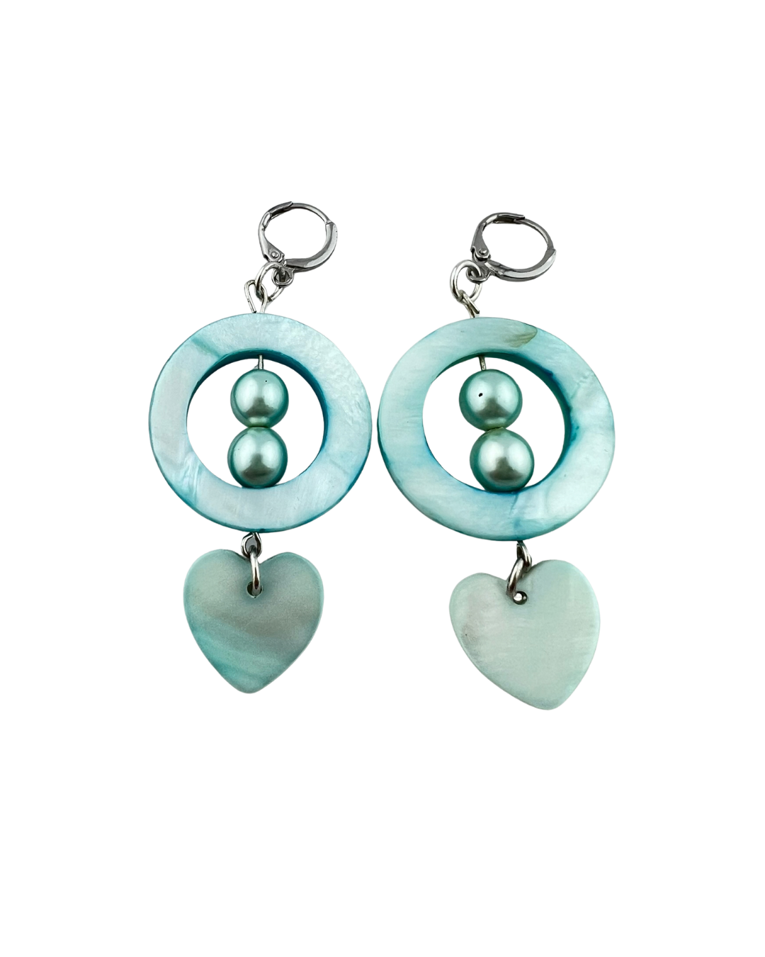 Oorbellen Schelp blauw met een hart