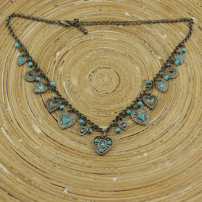 Ketting Silver Turquoise hearts