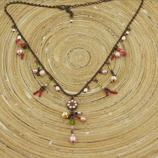 Ketting floral red bronze