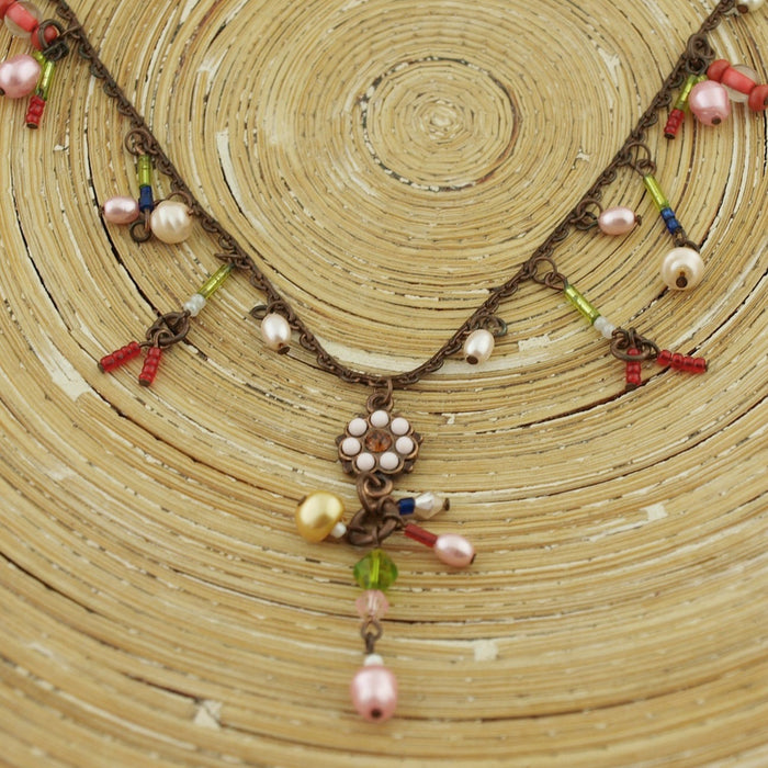 Ketting floral red bronze