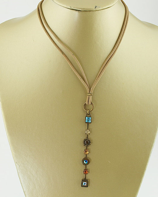 Korte vintage ketting strass bruin