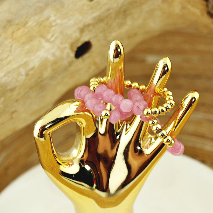 Stretch ringen set van jade kralen Pink