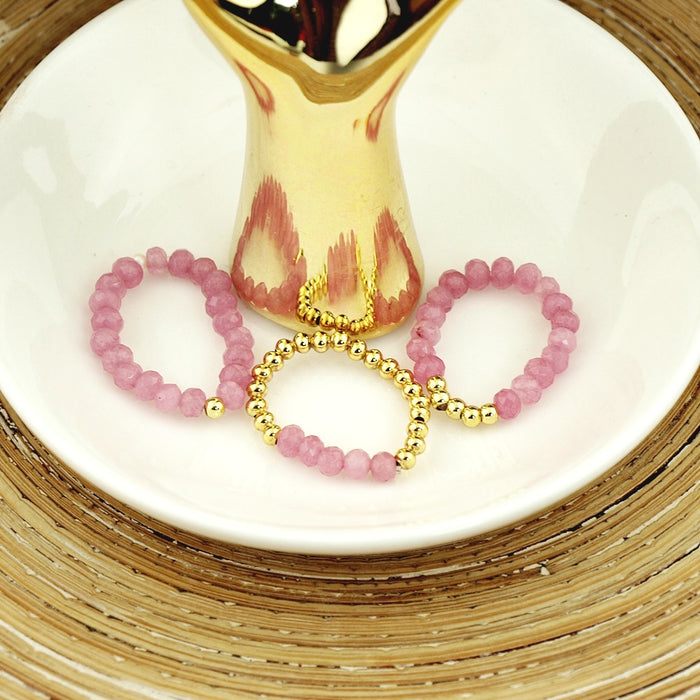 Stretch ringen set van jade kralen Pink