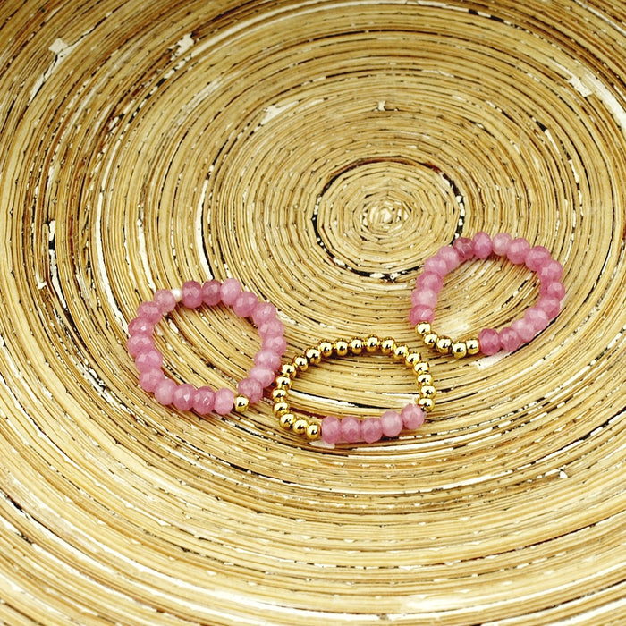 Stretch ringen set van jade kralen Pink