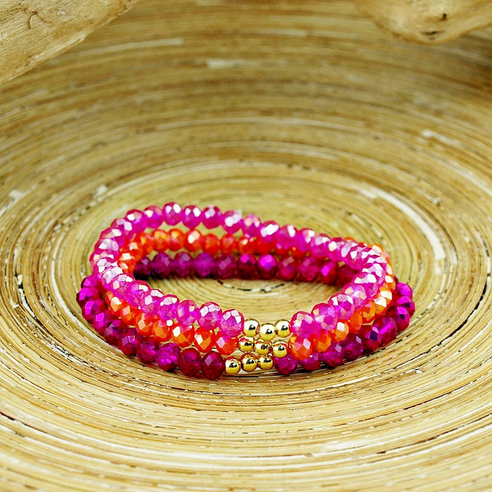 Armbanden set facet kralen pink
