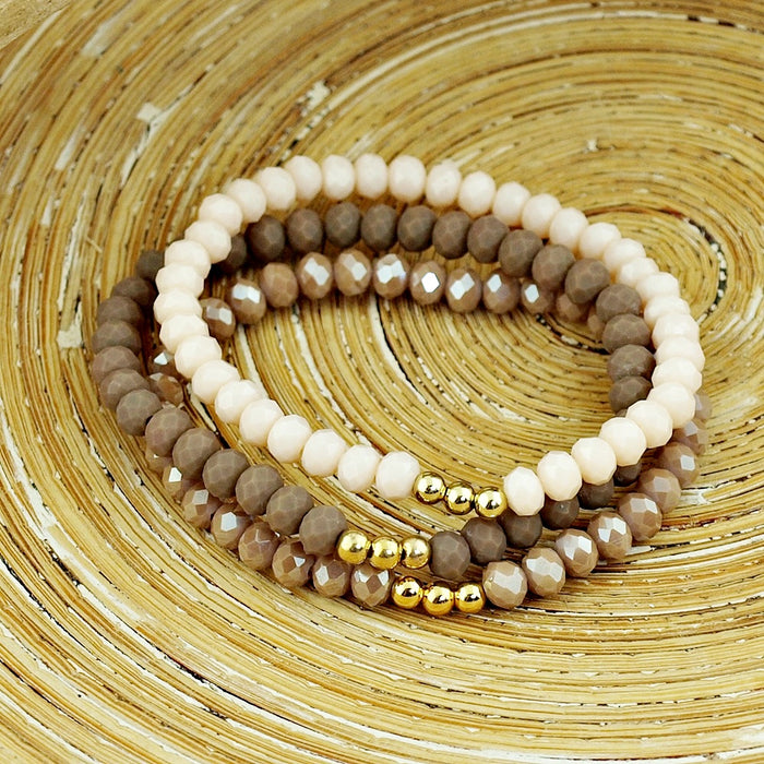 Armbanden set facet kralen taupe