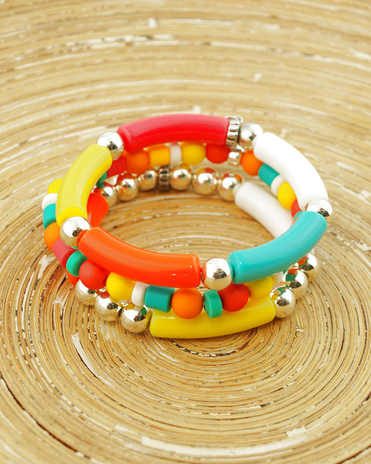 Set Armbanden Tube mix oranje rood geel en zilver