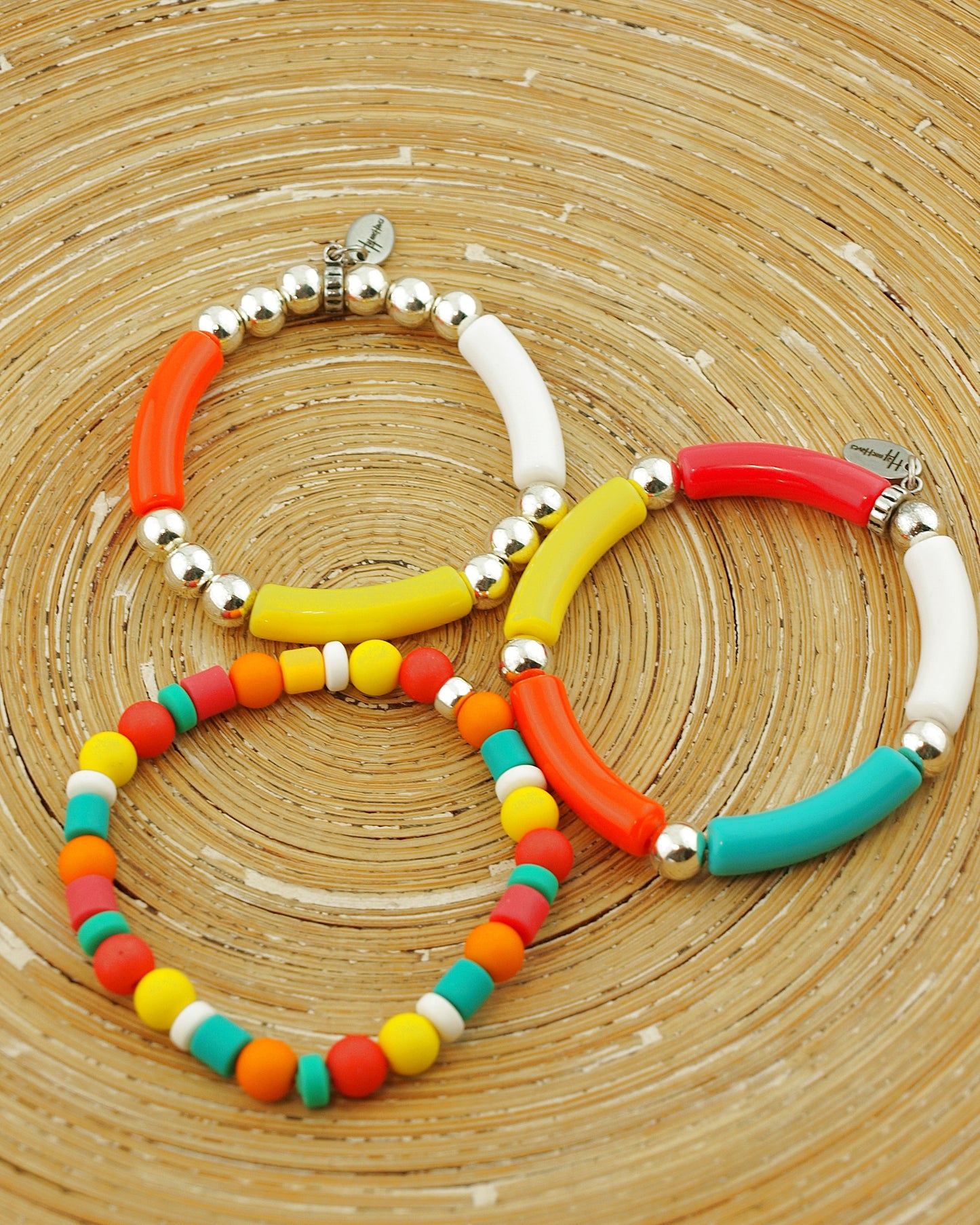 Armbanden Tube mix oranje rood geel en zilver