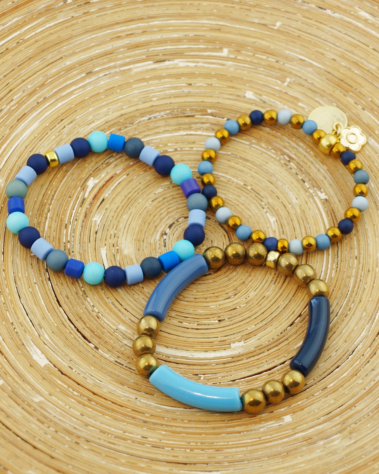 Armbanden Tube mix blauw goud